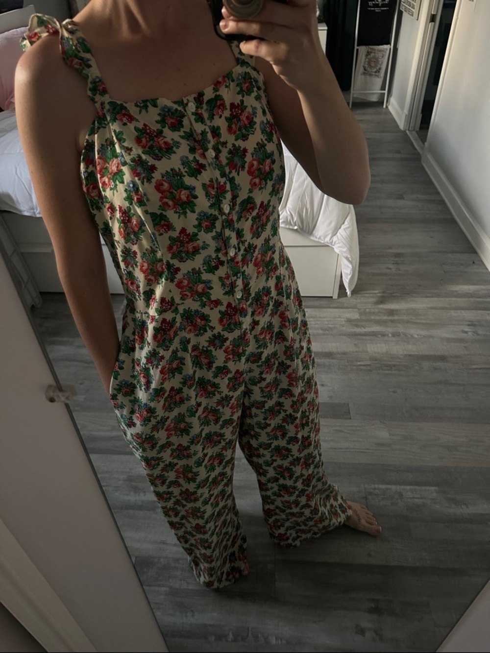 April Cornell Jumpsuit Romper Sleeveless Button Down Pockets Floral Ivory Medium - Picture 3 of 10